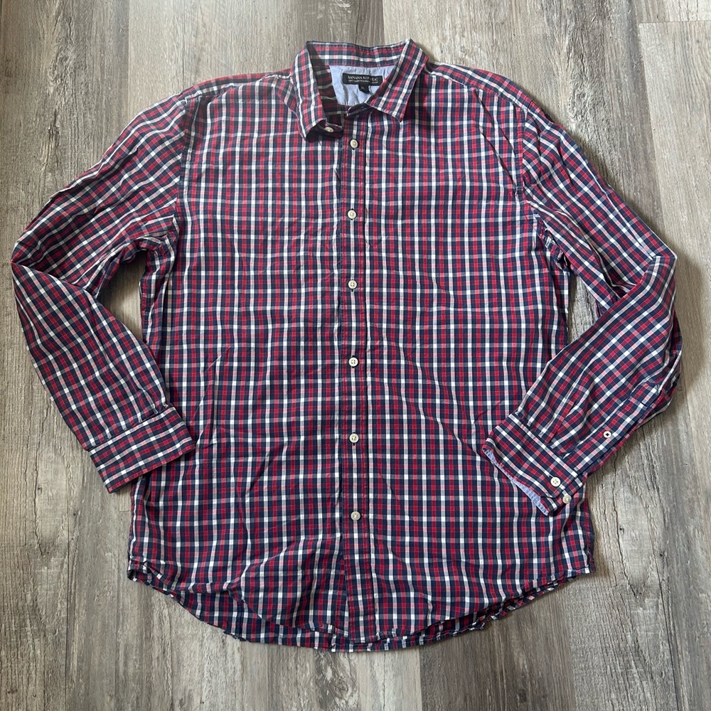 Men’s Banana Republic Soft Wash Tailored Slim Fit Plaid Shirt Size XL